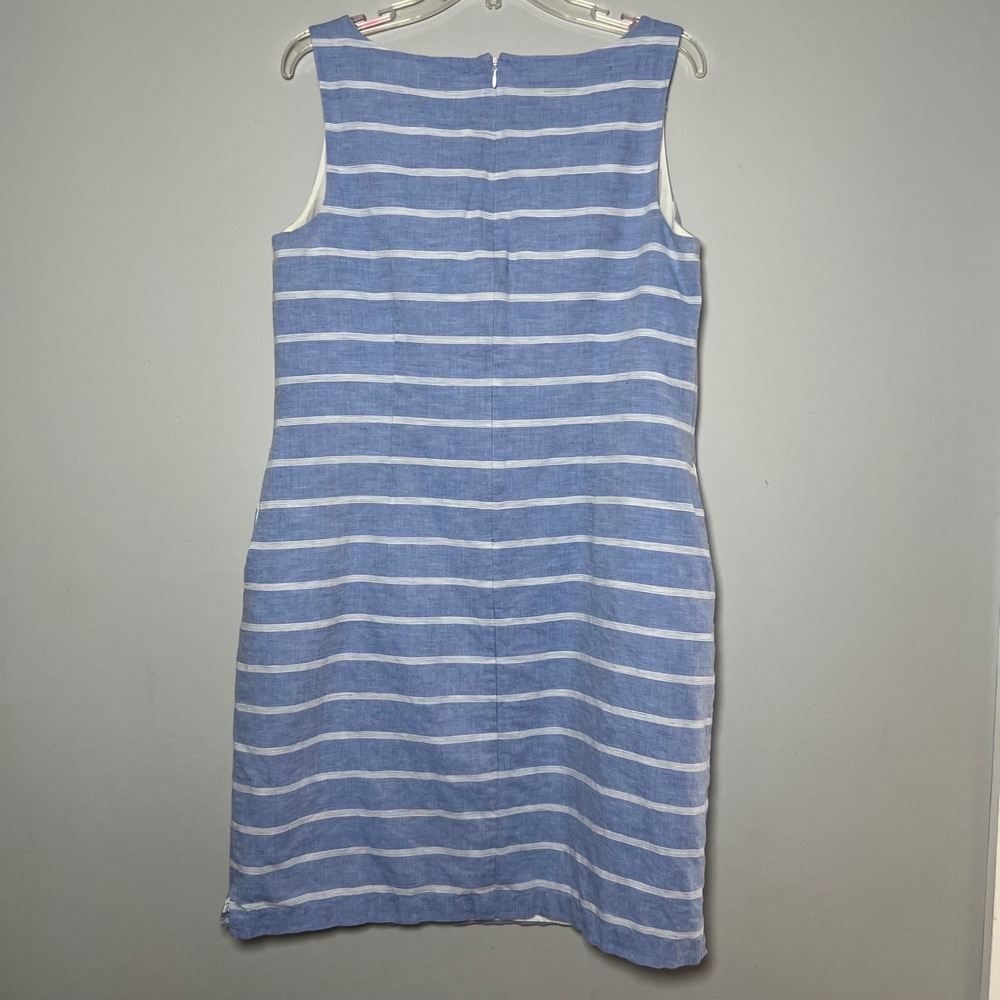 Talbots Womens Blue White Striped Linen Cotton Shift Dress Crochet Lace Trim 12 - Picture 2 of 7